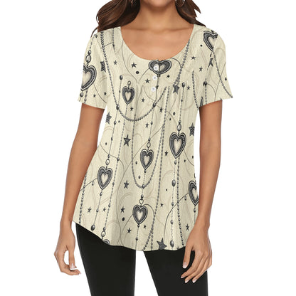 lockere-bluse-mit-u-ausschnitt-und-kurzen-armeln-fur-damen-monochrome-heart-v3-bluse-jlr-design-jlr-design-de-1 - JLR Design