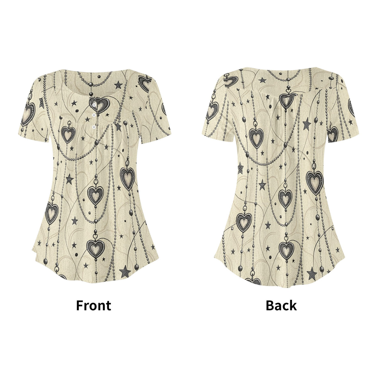 lockere-bluse-mit-u-ausschnitt-und-kurzen-armeln-fur-damen-monochrome-heart-v3-bluse-jlr-design-jlr-design-de-5 - JLR Design