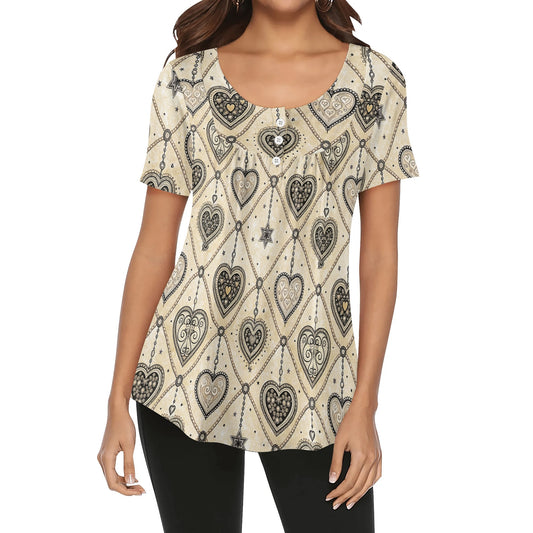lockere-bluse-mit-u-ausschnitt-und-kurzen-armeln-fur-damen-monochrome-heart-v4-bluse-jlr-design-jlr-design-de-1 - JLR Design