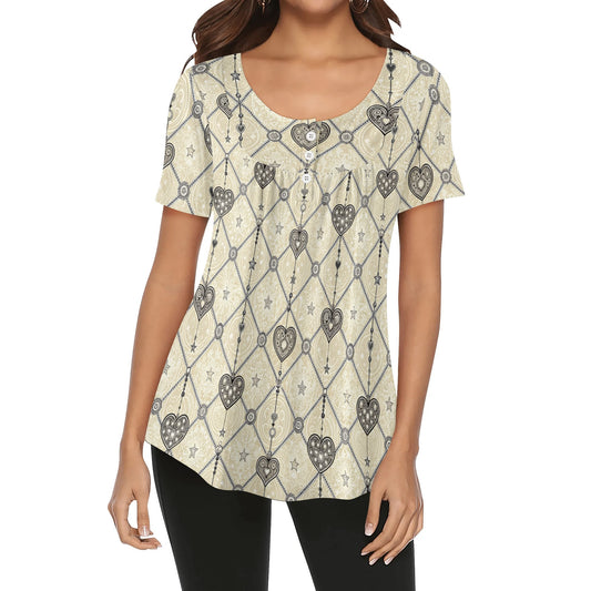 lockere-bluse-mit-u-ausschnitt-und-kurzen-armeln-fur-damen-monochrome-heart-v5-bluse-jlr-design-jlr-design-de-1 - JLR Design