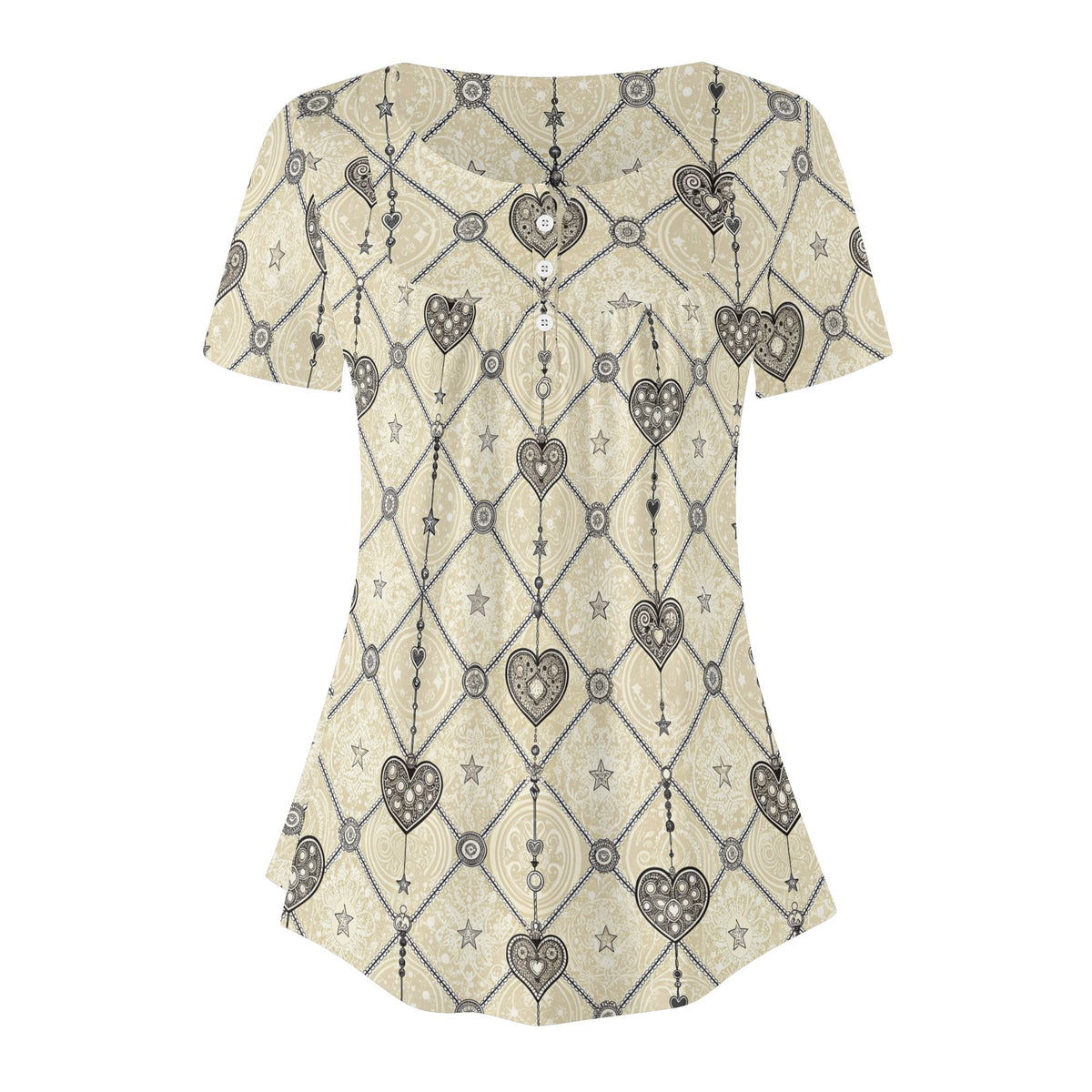 lockere-bluse-mit-u-ausschnitt-und-kurzen-armeln-fur-damen-monochrome-heart-v5-bluse-jlr-design-jlr-design-de-3 - JLR Design