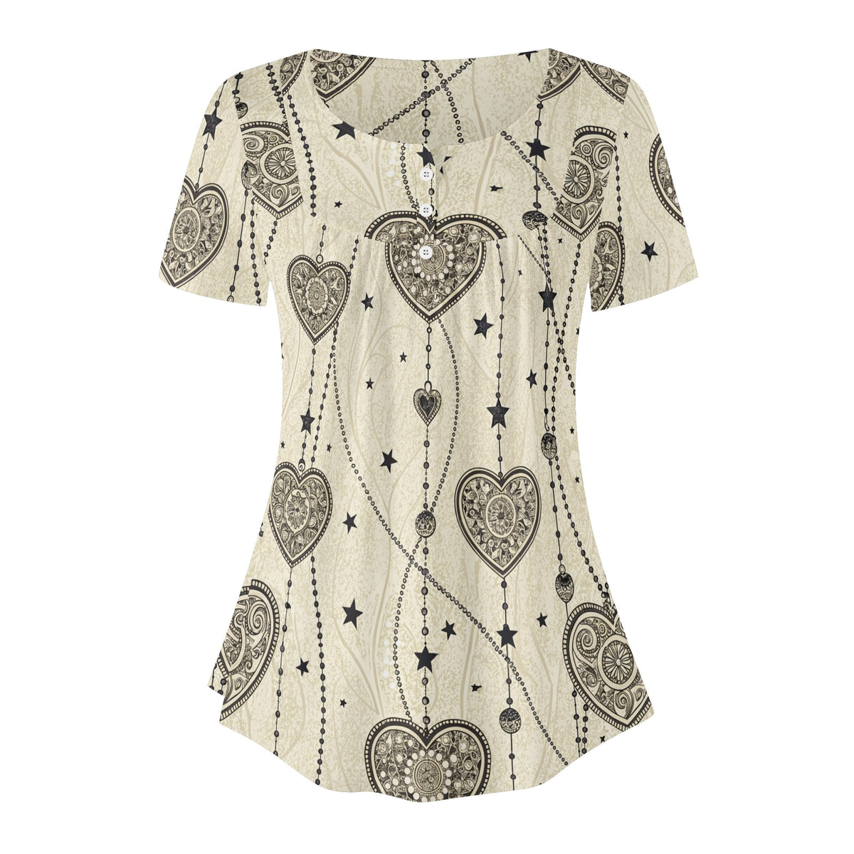 lockere-bluse-mit-u-ausschnitt-und-kurzen-armeln-fur-damen-monochrome-heart-v6-bluse-jlr-design-jlr-design-de-3 - JLR Design