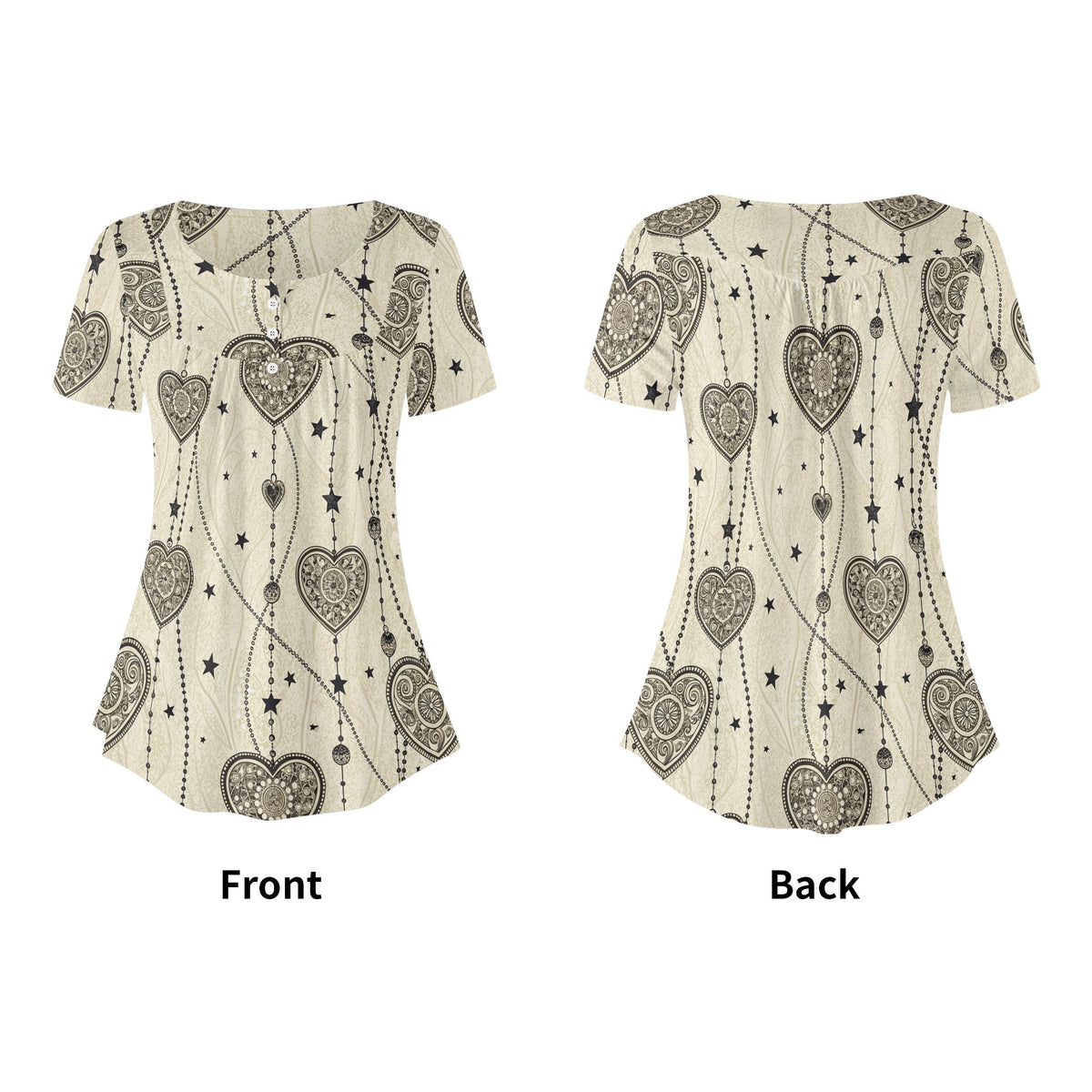 lockere-bluse-mit-u-ausschnitt-und-kurzen-armeln-fur-damen-monochrome-heart-v6-bluse-jlr-design-jlr-design-de-5 - JLR Design
