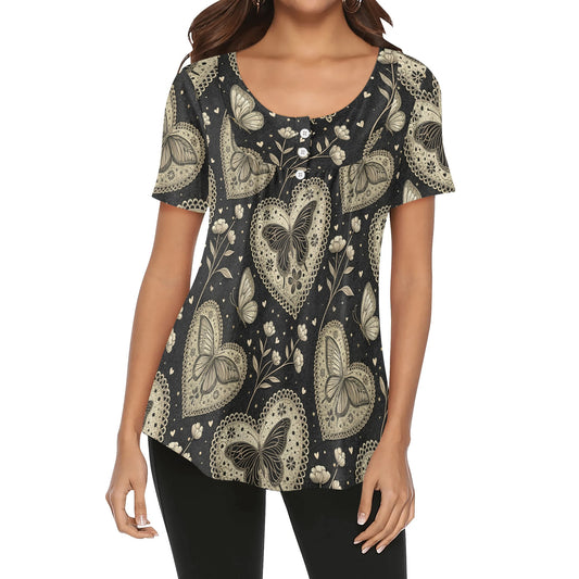 lockere-bluse-mit-u-ausschnitt-und-kurzen-armeln-fur-damen-monochrome-heart-v7-bluse-jlr-design-jlr-design-de-1 - JLR Design