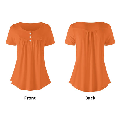 lockere-bluse-mit-u-ausschnitt-und-kurzen-armeln-fur-damen-orange-bluse-jlr-design-5 - JLR Design
