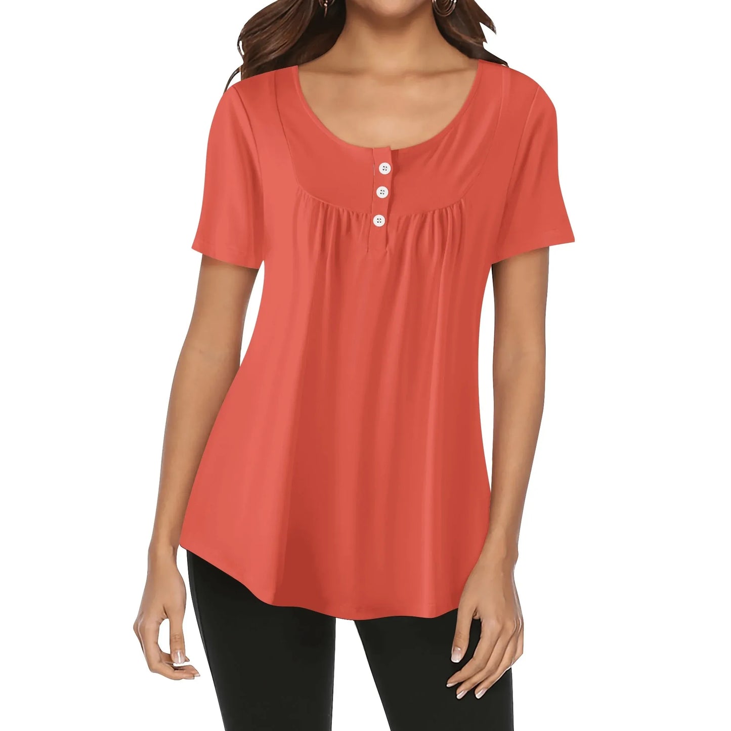 lockere-bluse-mit-u-ausschnitt-und-kurzen-armeln-fur-damen-orange-red-bluse-jlr-design-1 - JLR Design