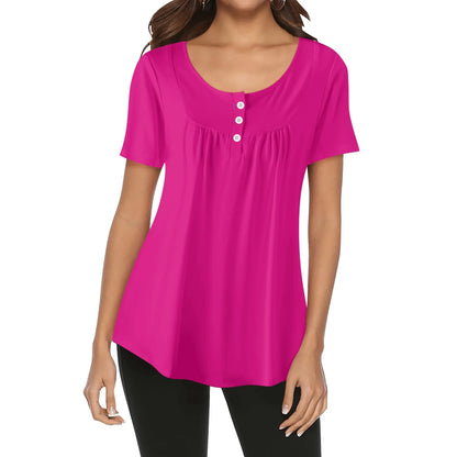 lockere-bluse-mit-u-ausschnitt-und-kurzen-armeln-fur-damen-pink-bluse-jlr-design-1 - JLR Design