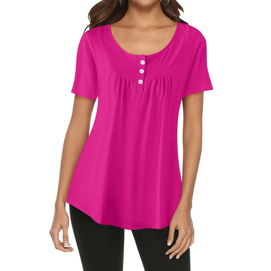 lockere-bluse-mit-u-ausschnitt-und-kurzen-armeln-fur-damen-pink-bluse-jlr-design-1 - JLR Design