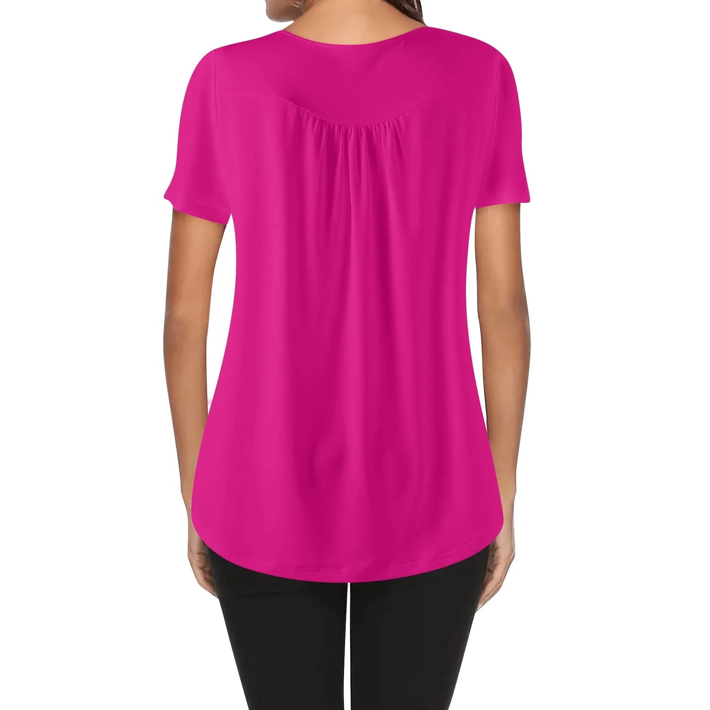 lockere-bluse-mit-u-ausschnitt-und-kurzen-armeln-fur-damen-pink-bluse-jlr-design-2 - JLR Design