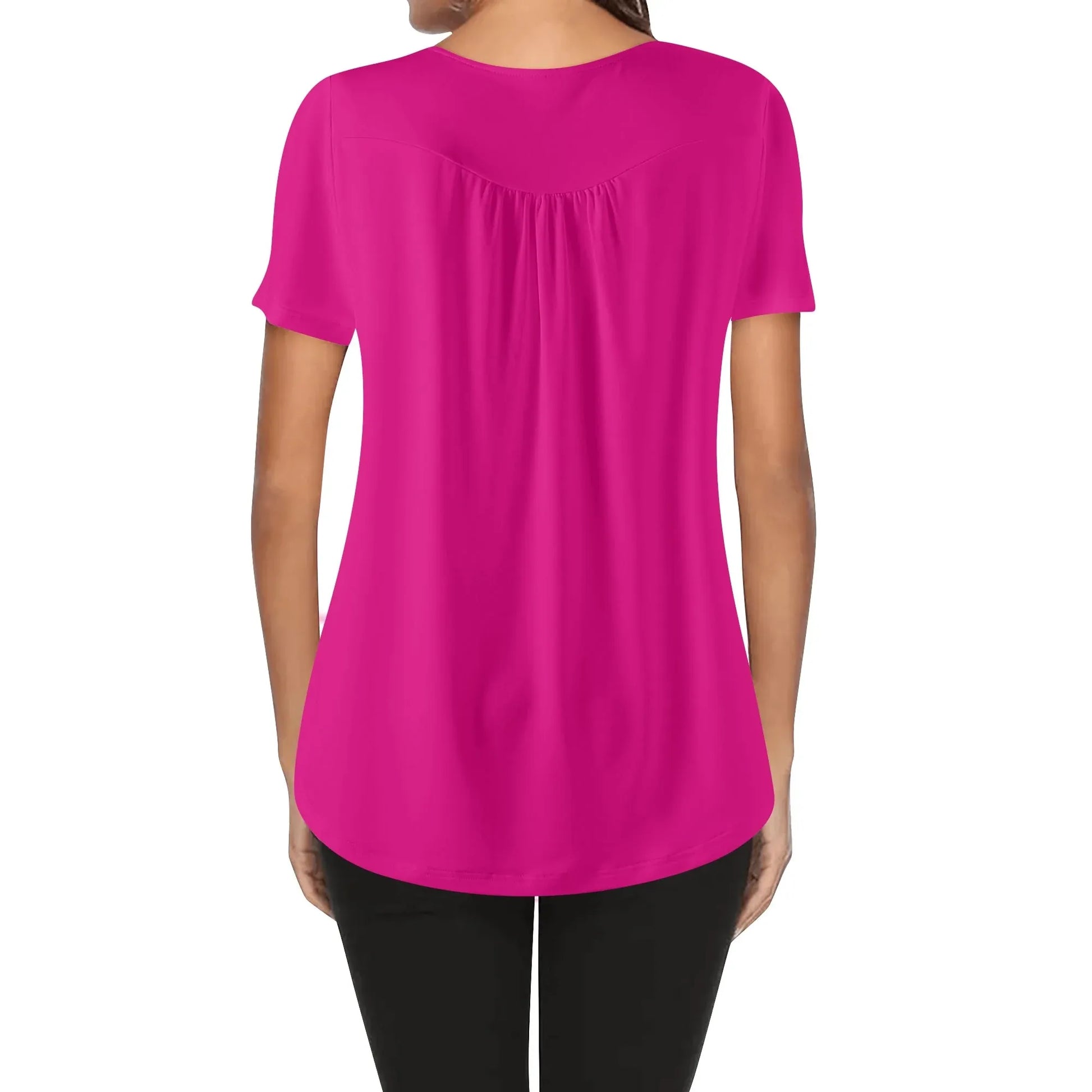 lockere-bluse-mit-u-ausschnitt-und-kurzen-armeln-fur-damen-pink-bluse-jlr-design-2 - JLR Design