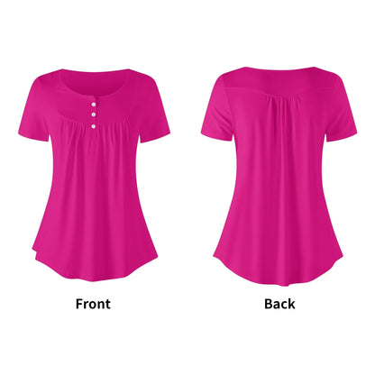 lockere-bluse-mit-u-ausschnitt-und-kurzen-armeln-fur-damen-pink-bluse-jlr-design-5 - JLR Design