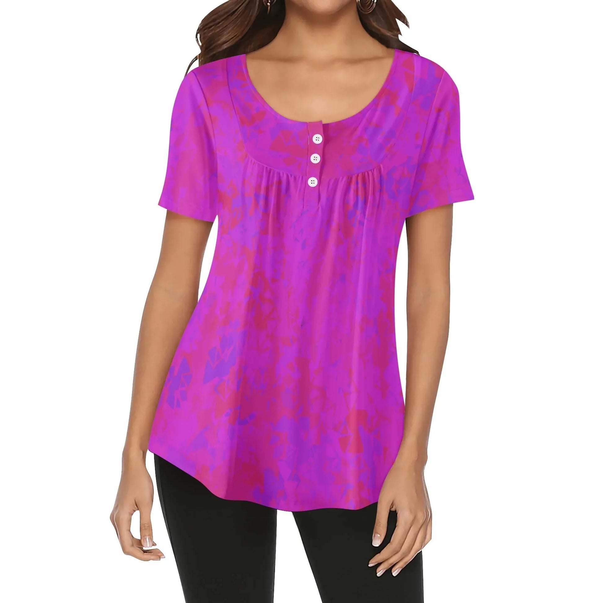lockere-bluse-mit-u-ausschnitt-und-kurzen-armeln-fur-damen-pink-crystal-bluse-jlr-design-1 - JLR Design