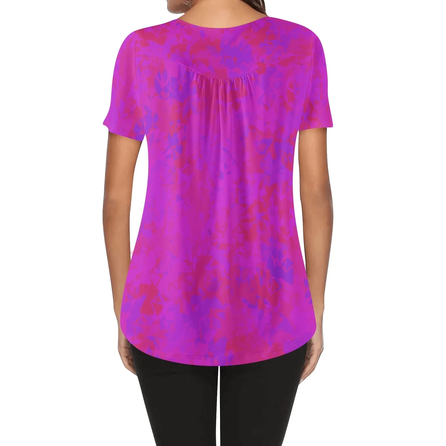 lockere-bluse-mit-u-ausschnitt-und-kurzen-armeln-fur-damen-pink-crystal-bluse-jlr-design-2 - JLR Design