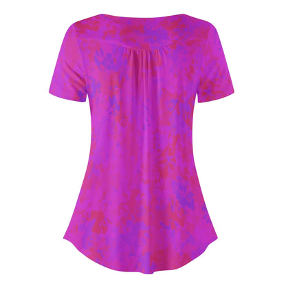 lockere-bluse-mit-u-ausschnitt-und-kurzen-armeln-fur-damen-pink-crystal-bluse-jlr-design-4 - JLR Design
