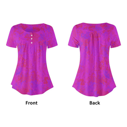 lockere-bluse-mit-u-ausschnitt-und-kurzen-armeln-fur-damen-pink-crystal-bluse-jlr-design-5 - JLR Design