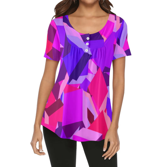 lockere-bluse-mit-u-ausschnitt-und-kurzen-armeln-fur-damen-pink-cube-bluse-jlr-design-1 - JLR Design