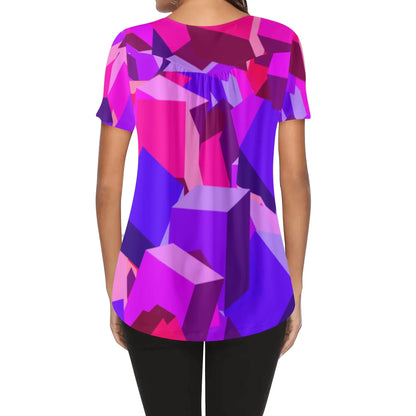 lockere-bluse-mit-u-ausschnitt-und-kurzen-armeln-fur-damen-pink-cube-bluse-jlr-design-2 - JLR Design