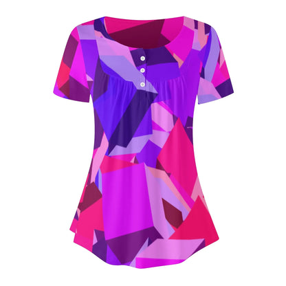 lockere-bluse-mit-u-ausschnitt-und-kurzen-armeln-fur-damen-pink-cube-bluse-jlr-design-3 - JLR Design