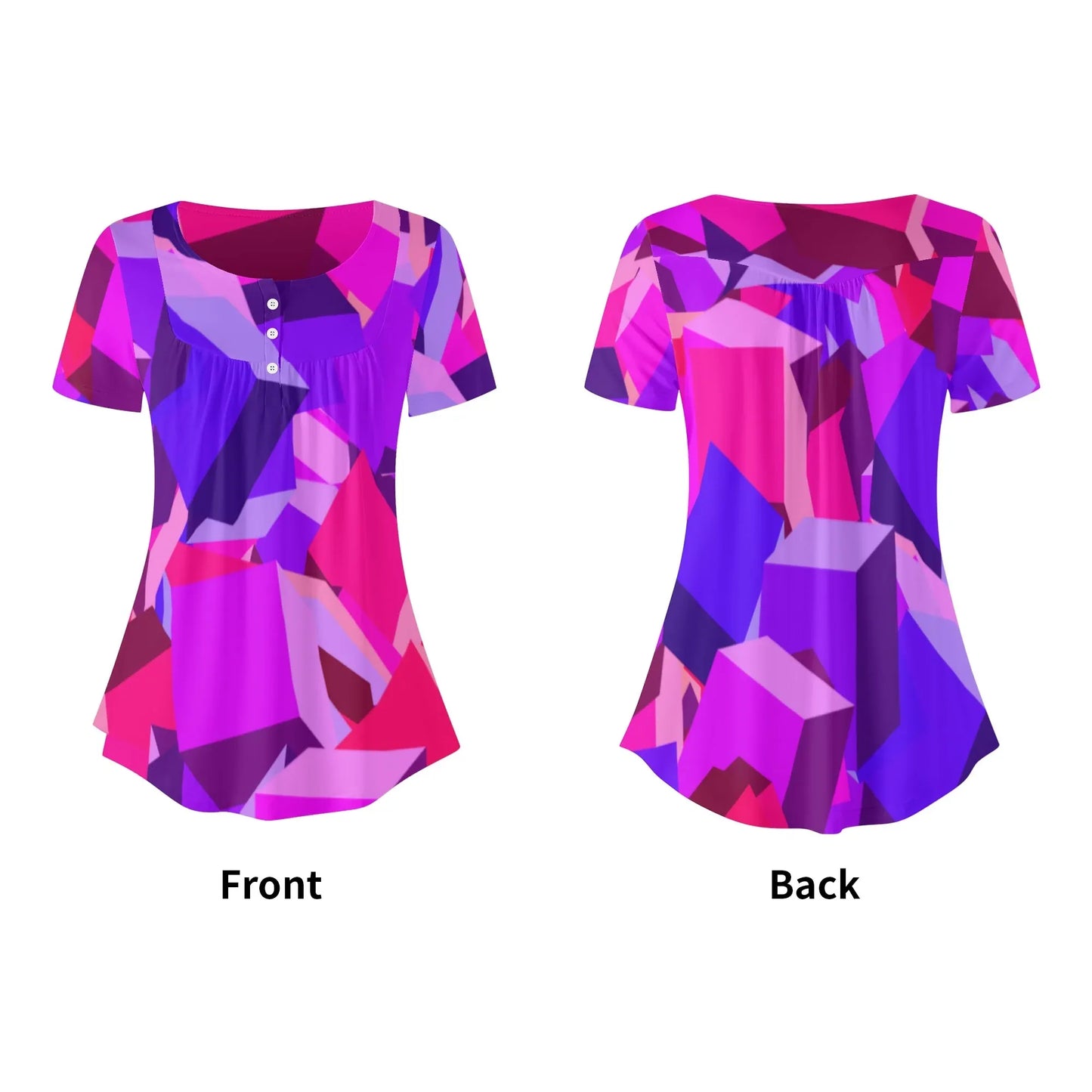lockere-bluse-mit-u-ausschnitt-und-kurzen-armeln-fur-damen-pink-cube-bluse-jlr-design-5 - JLR Design