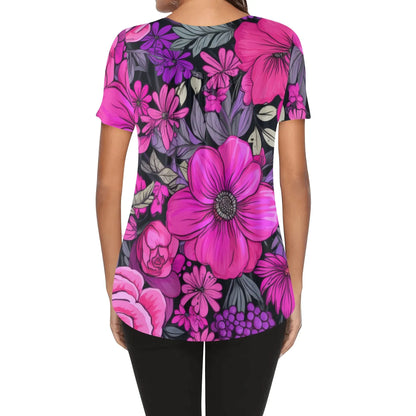 lockere-bluse-mit-u-ausschnitt-und-kurzen-armeln-fur-damen-pink-garden-bluse-jlr-design-2 - JLR Design