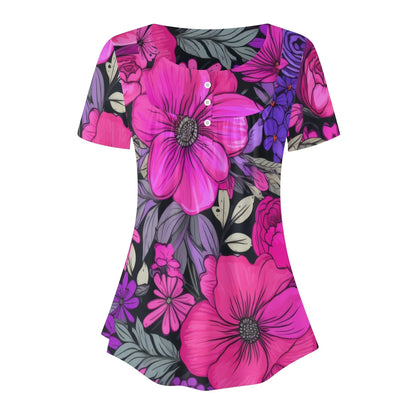 lockere-bluse-mit-u-ausschnitt-und-kurzen-armeln-fur-damen-pink-garden-bluse-jlr-design-3 - JLR Design