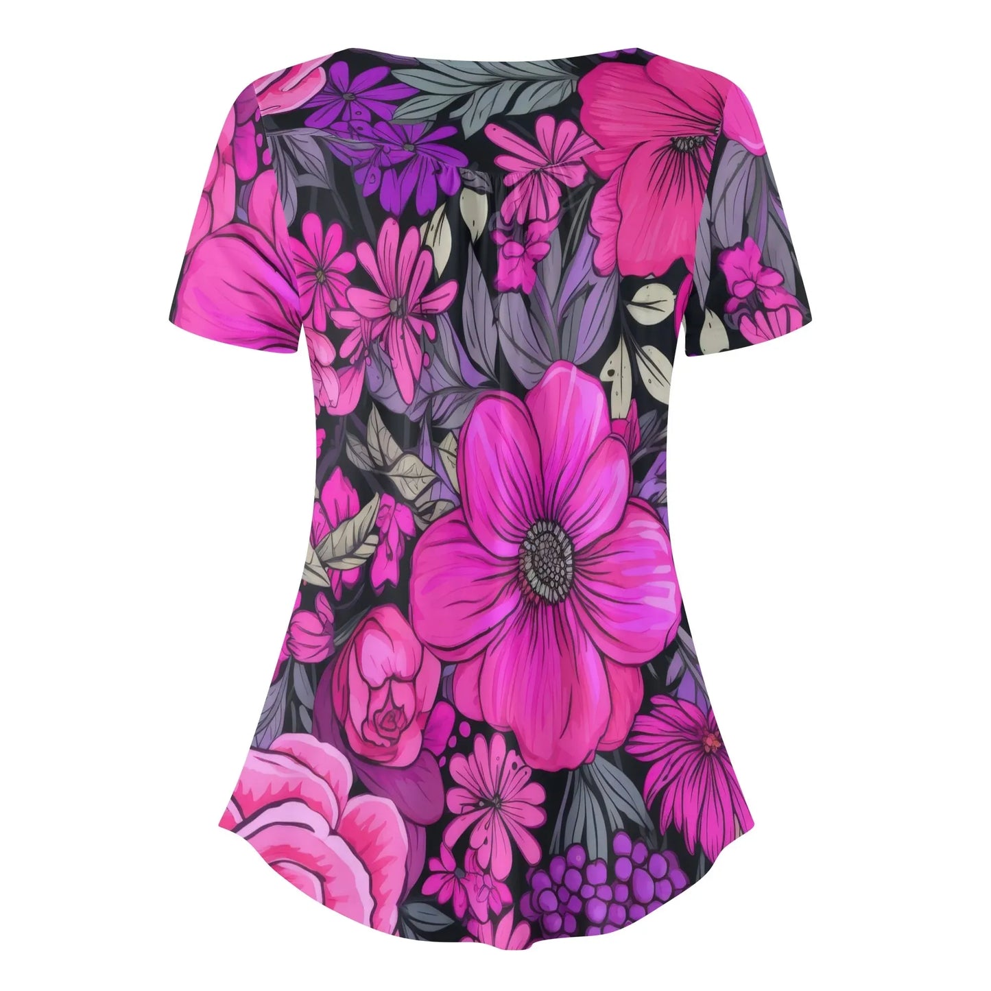 lockere-bluse-mit-u-ausschnitt-und-kurzen-armeln-fur-damen-pink-garden-bluse-jlr-design-4 - JLR Design
