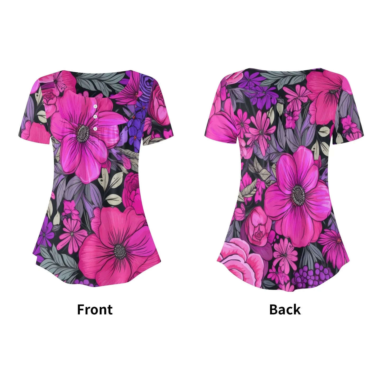 lockere-bluse-mit-u-ausschnitt-und-kurzen-armeln-fur-damen-pink-garden-bluse-jlr-design-5 - JLR Design