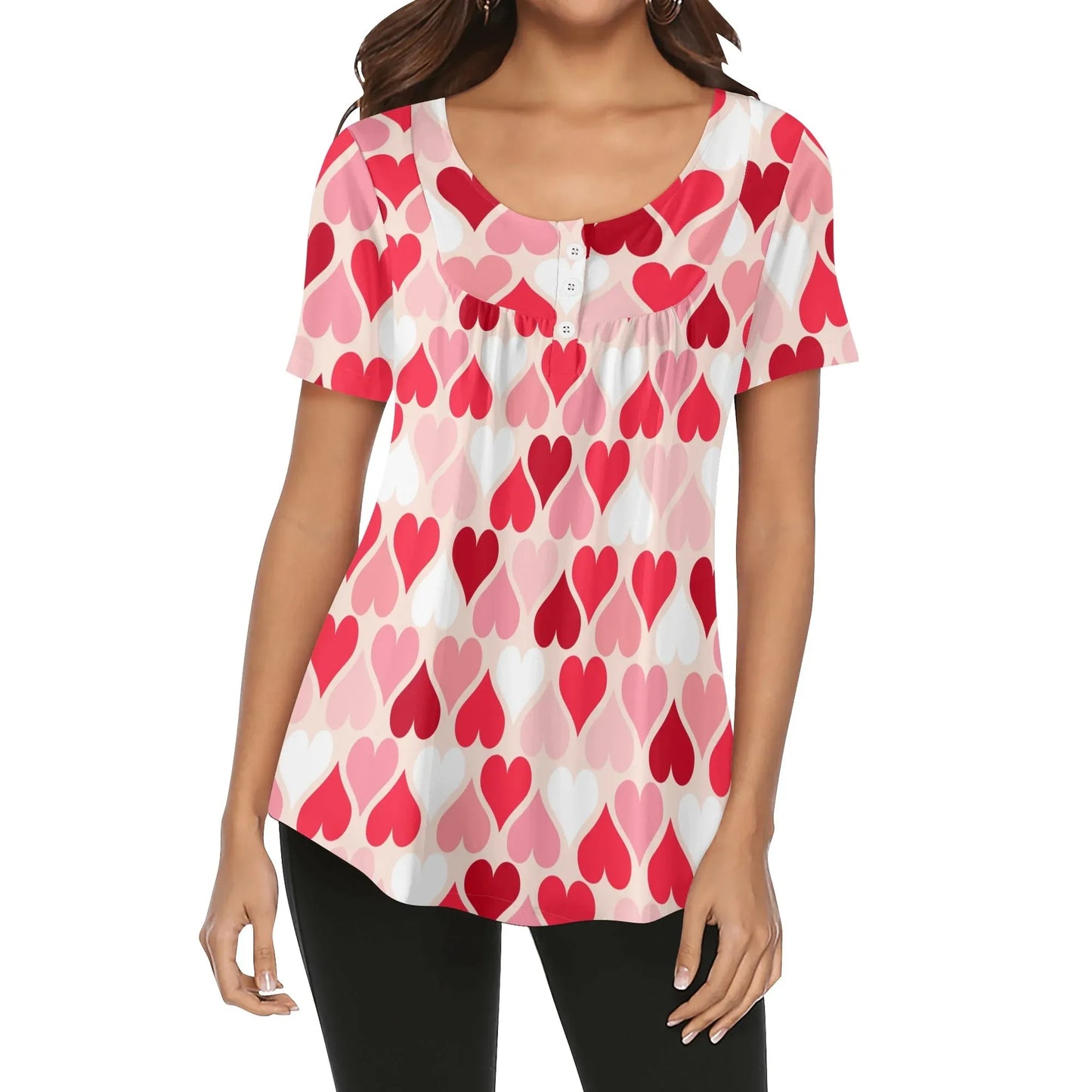 lockere-bluse-mit-u-ausschnitt-und-kurzen-armeln-fur-damen-pink-hearts-bluse-jlr-design-1 - JLR Design