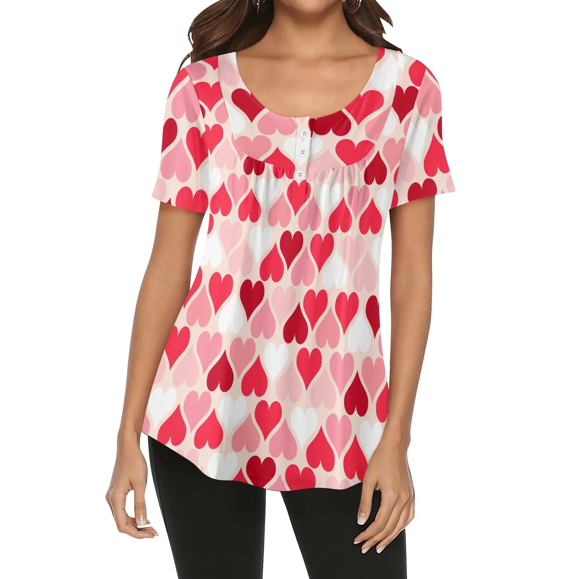 lockere-bluse-mit-u-ausschnitt-und-kurzen-armeln-fur-damen-pink-hearts-bluse-jlr-design-1 - JLR Design
