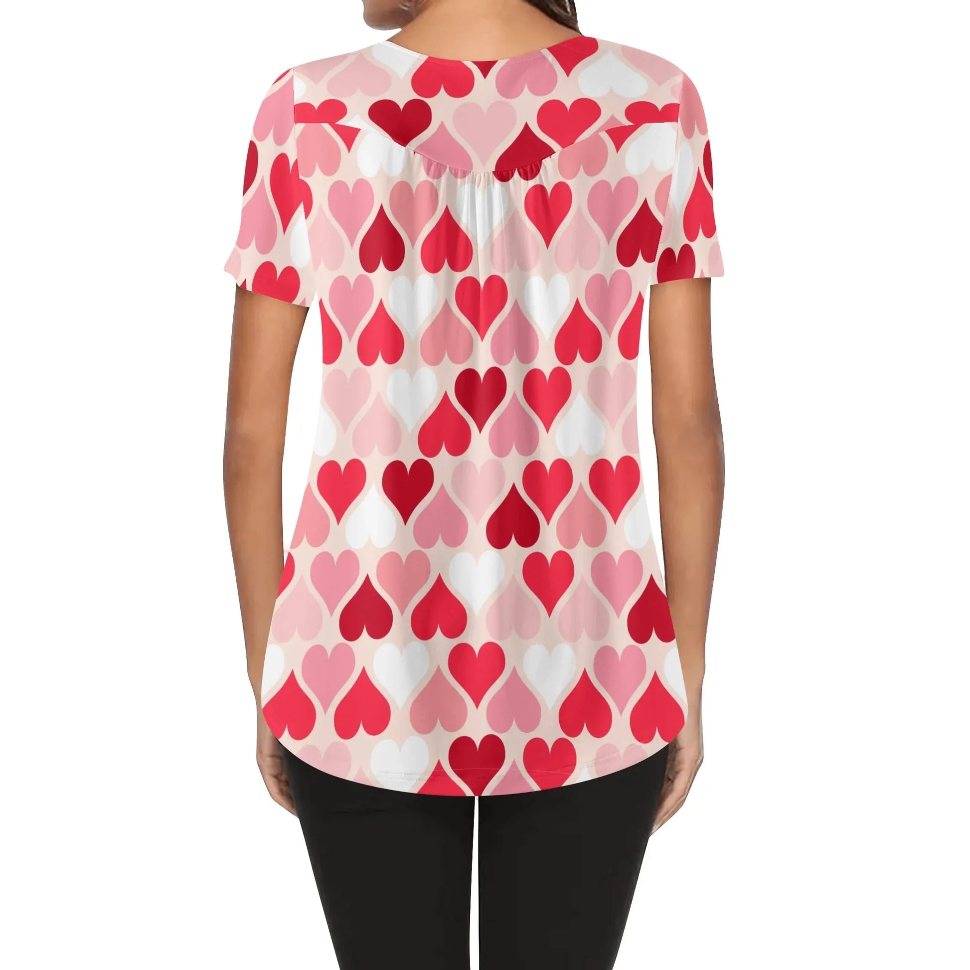 lockere-bluse-mit-u-ausschnitt-und-kurzen-armeln-fur-damen-pink-hearts-bluse-jlr-design-2 - JLR Design