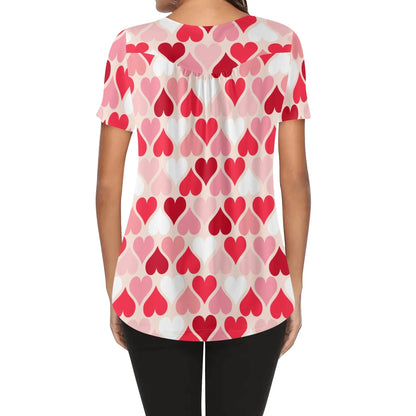 lockere-bluse-mit-u-ausschnitt-und-kurzen-armeln-fur-damen-pink-hearts-bluse-jlr-design-2 - JLR Design