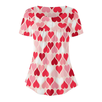 lockere-bluse-mit-u-ausschnitt-und-kurzen-armeln-fur-damen-pink-hearts-bluse-jlr-design-3 - JLR Design