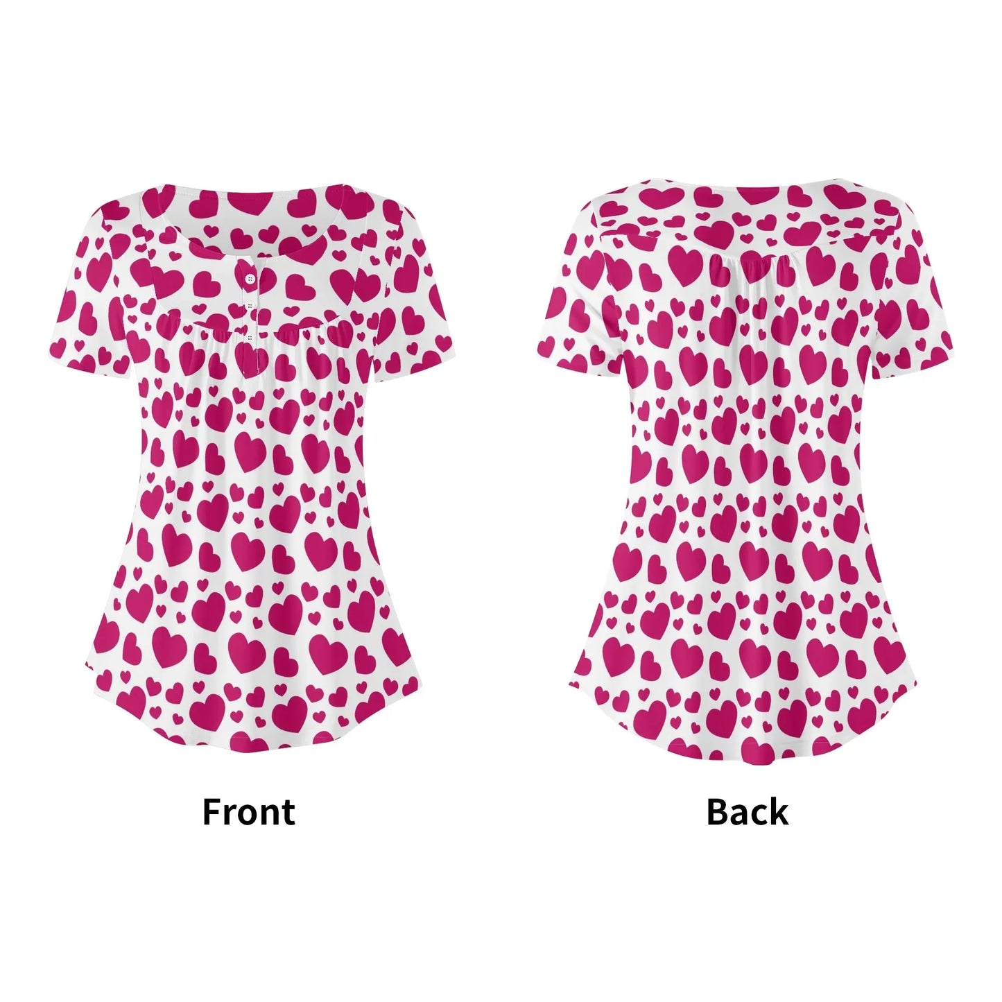 lockere-bluse-mit-u-ausschnitt-und-kurzen-armeln-fur-damen-pink-hearts-bluse-jlr-design-53916 - JLR Design