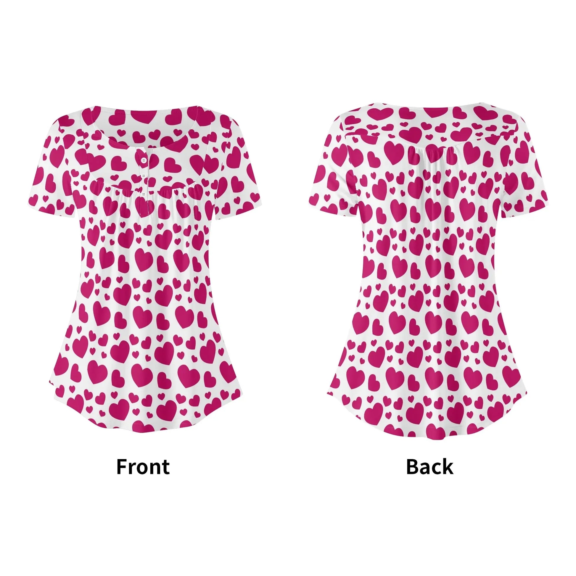 lockere-bluse-mit-u-ausschnitt-und-kurzen-armeln-fur-damen-pink-hearts-bluse-jlr-design-53916 - JLR Design