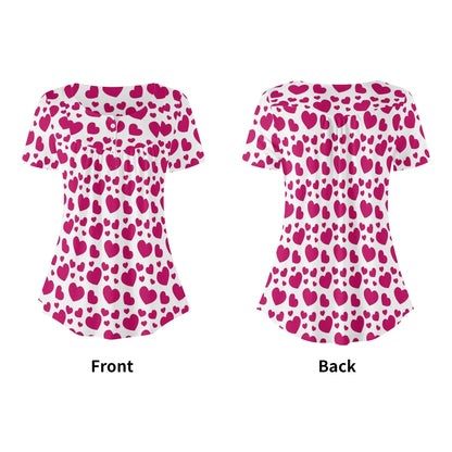 lockere-bluse-mit-u-ausschnitt-und-kurzen-armeln-fur-damen-pink-hearts-bluse-jlr-design-53916 - JLR Design
