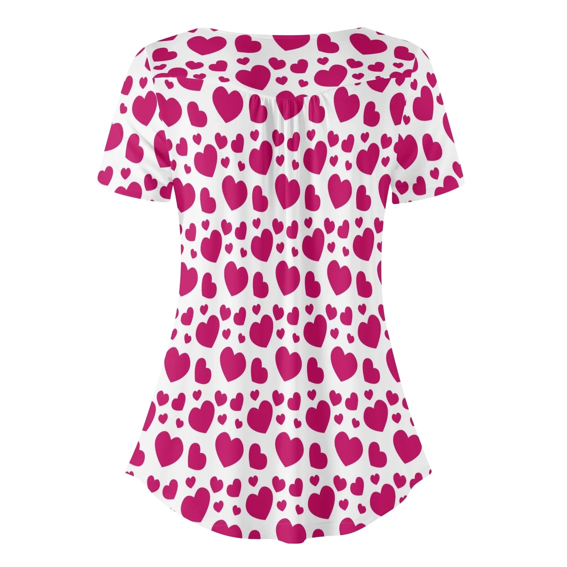 lockere-bluse-mit-u-ausschnitt-und-kurzen-armeln-fur-damen-pink-hearts-bluse-jlr-design-75673 - JLR Design