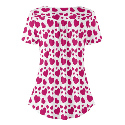 lockere-bluse-mit-u-ausschnitt-und-kurzen-armeln-fur-damen-pink-hearts-bluse-jlr-design-75673 - JLR Design