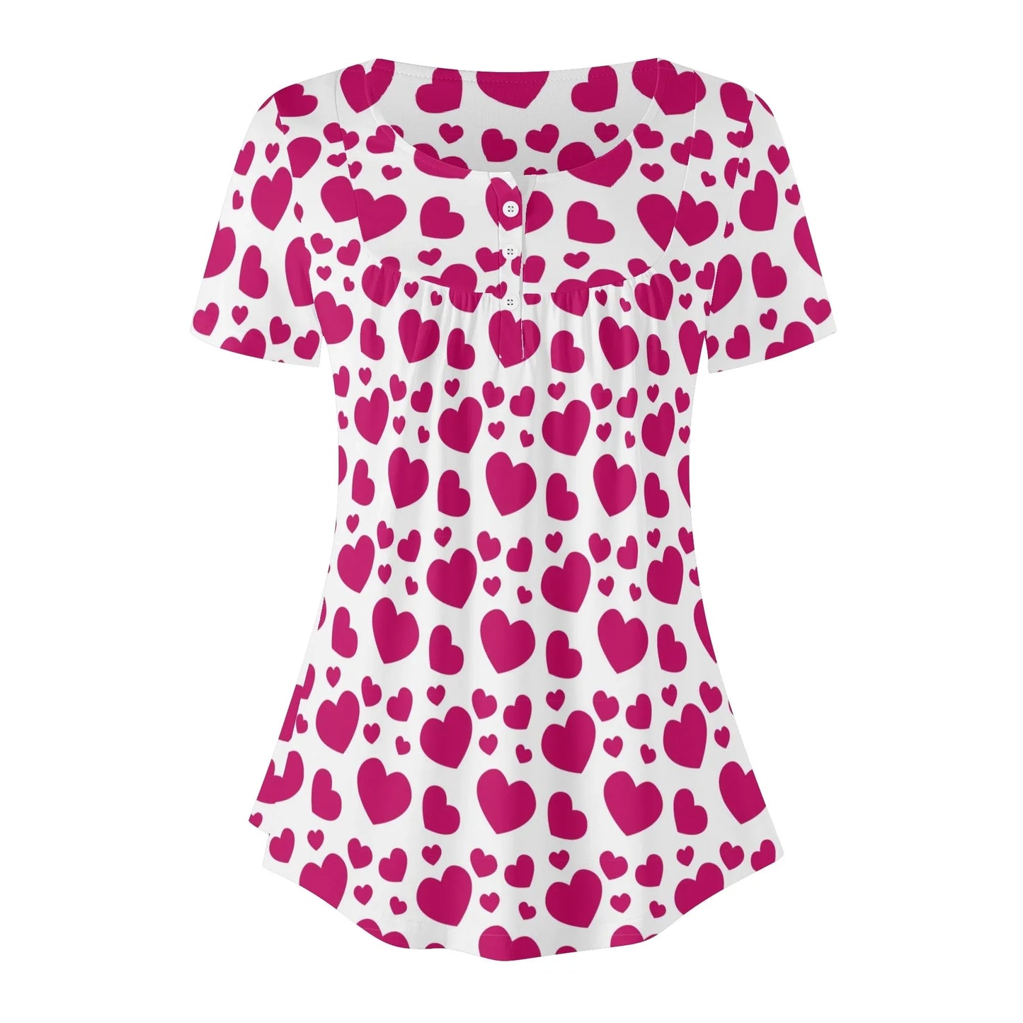 lockere-bluse-mit-u-ausschnitt-und-kurzen-armeln-fur-damen-pink-hearts-bluse-jlr-design-83702 - JLR Design