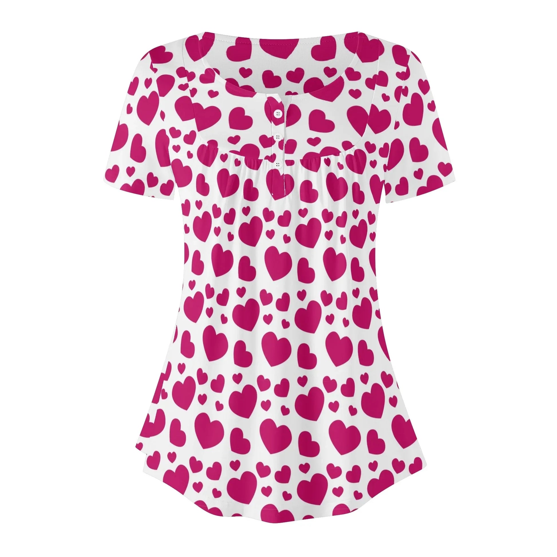 lockere-bluse-mit-u-ausschnitt-und-kurzen-armeln-fur-damen-pink-hearts-bluse-jlr-design-83702 - JLR Design