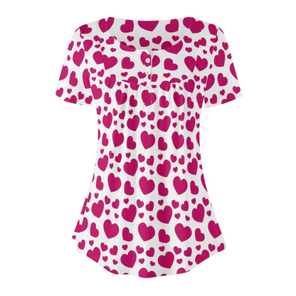 lockere-bluse-mit-u-ausschnitt-und-kurzen-armeln-fur-damen-pink-hearts-bluse-jlr-design-83702 - JLR Design