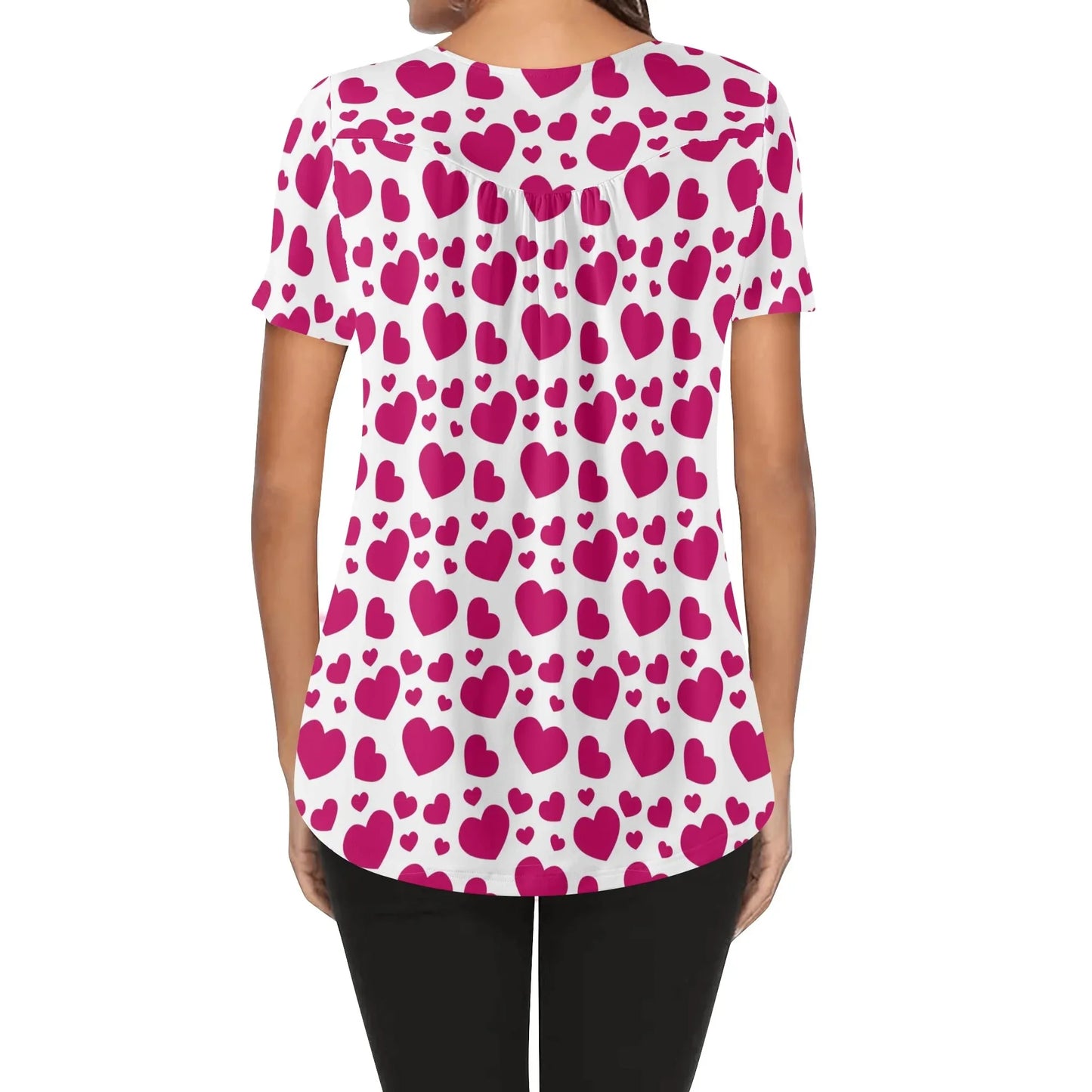 lockere-bluse-mit-u-ausschnitt-und-kurzen-armeln-fur-damen-pink-hearts-bluse-jlr-design-98543 - JLR Design
