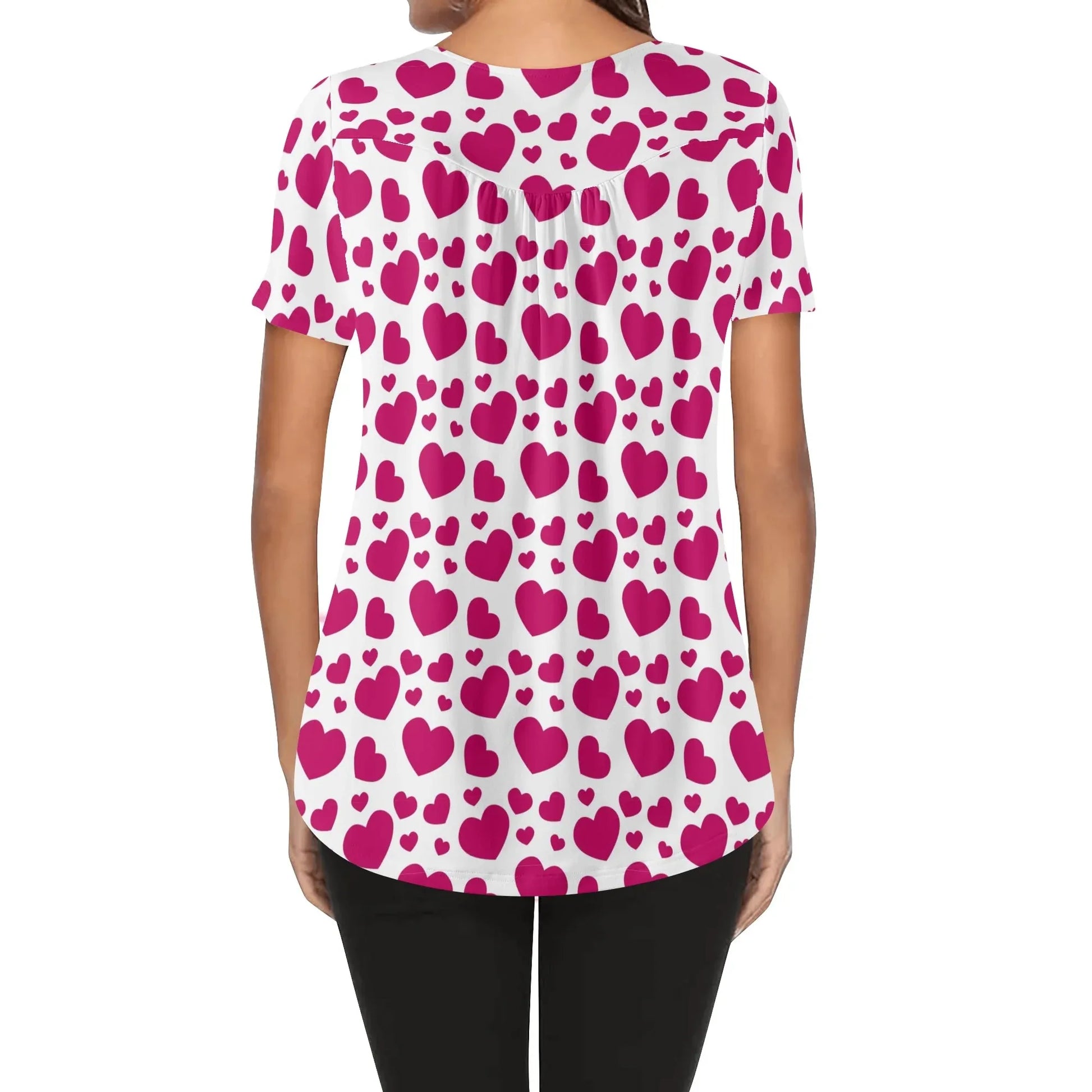 lockere-bluse-mit-u-ausschnitt-und-kurzen-armeln-fur-damen-pink-hearts-bluse-jlr-design-98543 - JLR Design