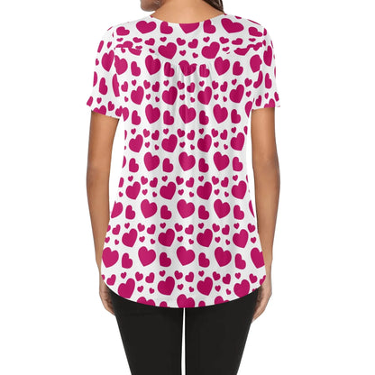 lockere-bluse-mit-u-ausschnitt-und-kurzen-armeln-fur-damen-pink-hearts-bluse-jlr-design-98543 - JLR Design