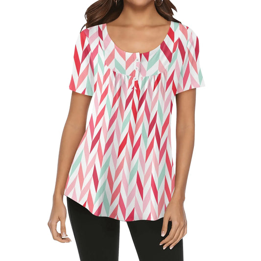 lockere-bluse-mit-u-ausschnitt-und-kurzen-armeln-fur-damen-pink-lines-bluse-jlr-design-1 - JLR Design