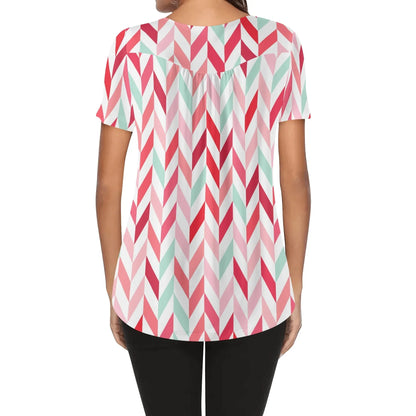 lockere-bluse-mit-u-ausschnitt-und-kurzen-armeln-fur-damen-pink-lines-bluse-jlr-design-2 - JLR Design