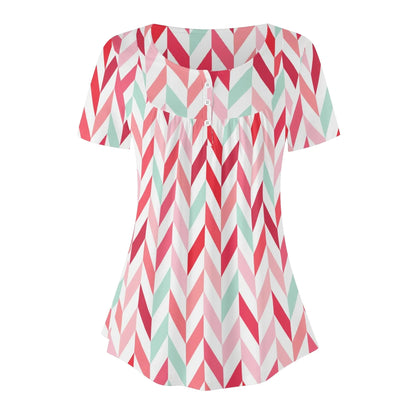 lockere-bluse-mit-u-ausschnitt-und-kurzen-armeln-fur-damen-pink-lines-bluse-jlr-design-3 - JLR Design
