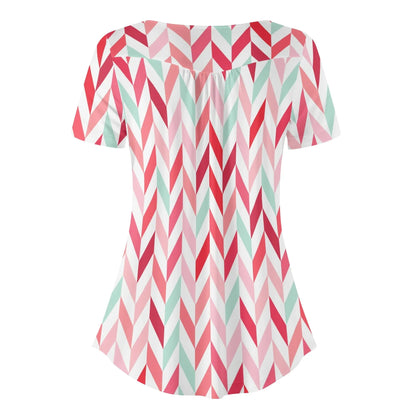 lockere-bluse-mit-u-ausschnitt-und-kurzen-armeln-fur-damen-pink-lines-bluse-jlr-design-4 - JLR Design