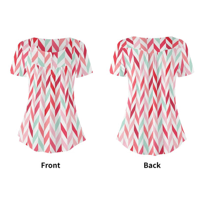 lockere-bluse-mit-u-ausschnitt-und-kurzen-armeln-fur-damen-pink-lines-bluse-jlr-design-5 - JLR Design