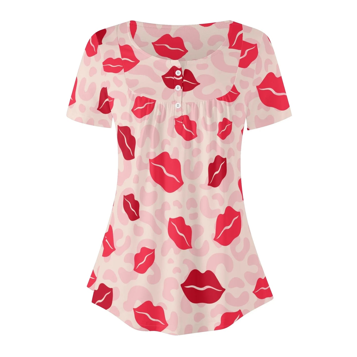 lockere-bluse-mit-u-ausschnitt-und-kurzen-armeln-fur-damen-pink-lips-bluse-jlr-design-3 - JLR Design