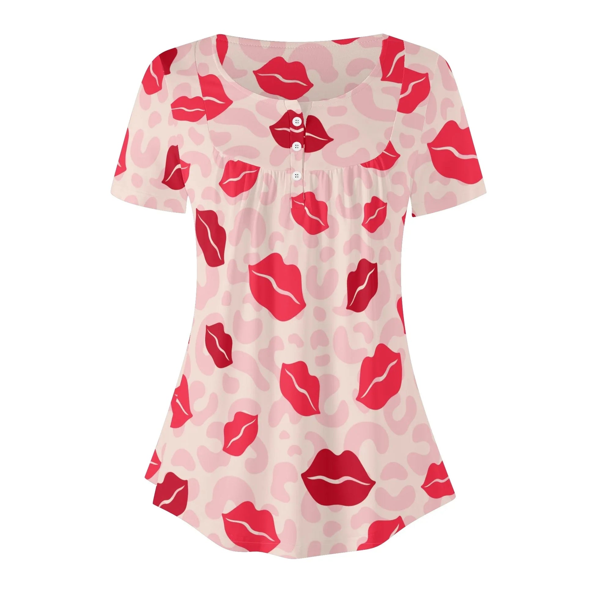 lockere-bluse-mit-u-ausschnitt-und-kurzen-armeln-fur-damen-pink-lips-bluse-jlr-design-3 - JLR Design